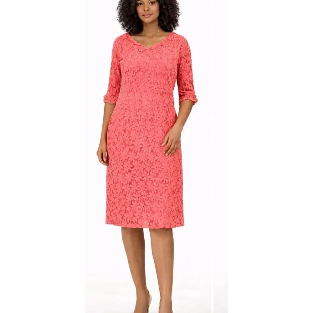 Sara Campbell coralâfloral embroidered ruffle sleeve dress xs
